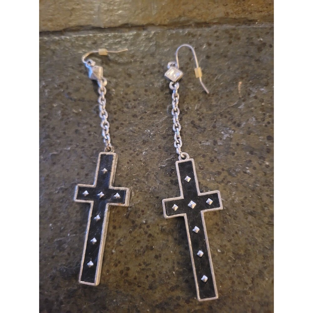 Vintage 80s Rare "Madonna" Style Black And Silver Cross Earrings